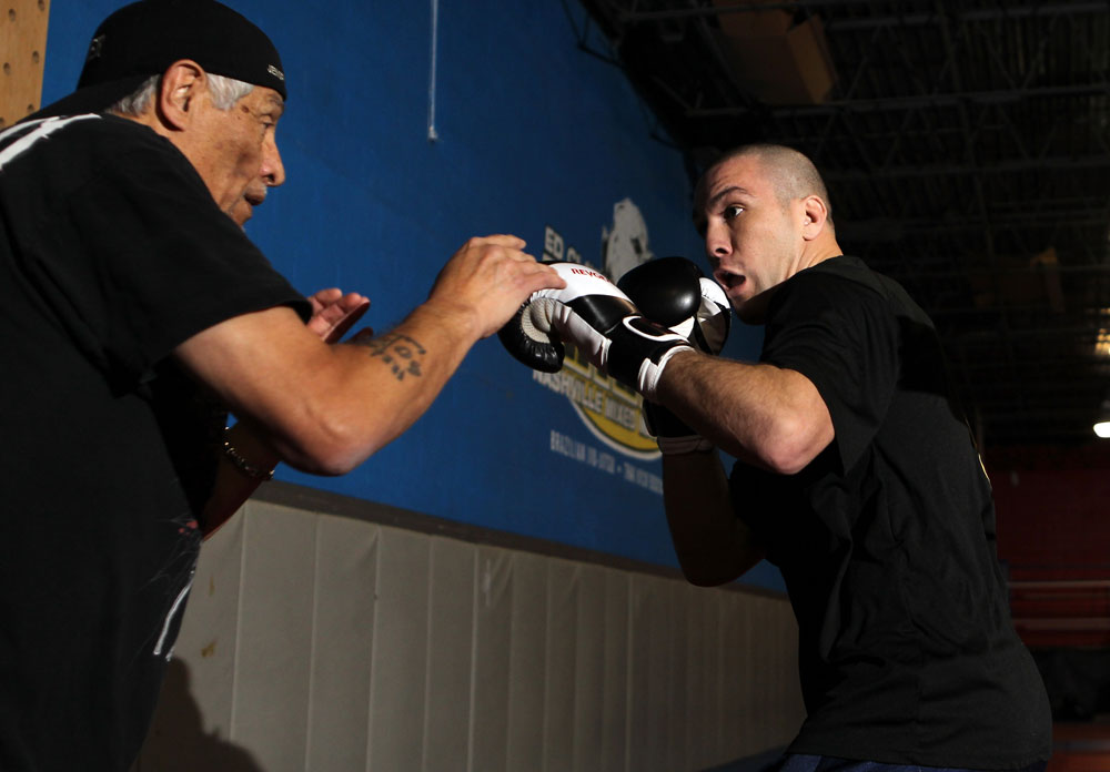 NASHVILLE, TN - JANUARY 18: Josh Neer works out for the media during the UFC on FX open workouts at the Nashville MMA Gym on January 18, 2012 in Nashville, Tennessee. (Photo by Josh Hedges/Zuffa LLC/Zuffa LLC via Getty Images)
