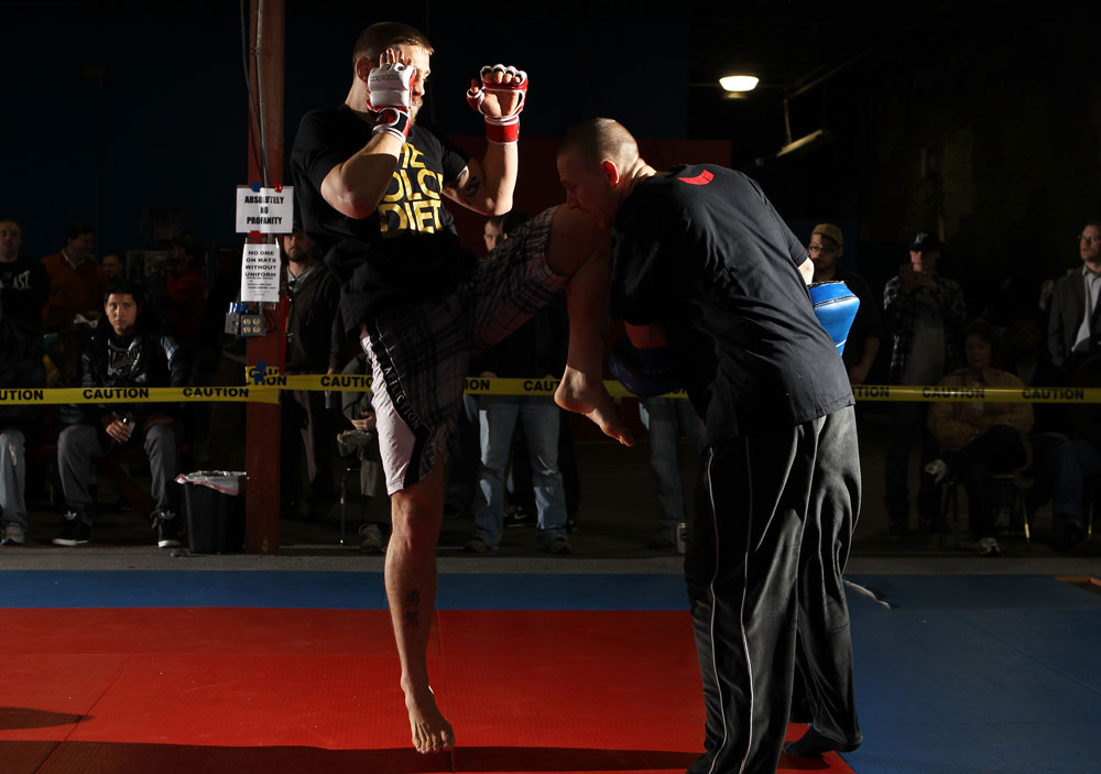 NASHVILLE, TN - JANUARY 18: Duane "Bang" Ludwig works out for the media during the UFC on FX open workouts at the Nashville MMA Gym on January 18, 2012 in Nashville, Tennessee. (Photo by Josh Hedges/Zuffa LLC/Zuffa LLC via Getty Images)