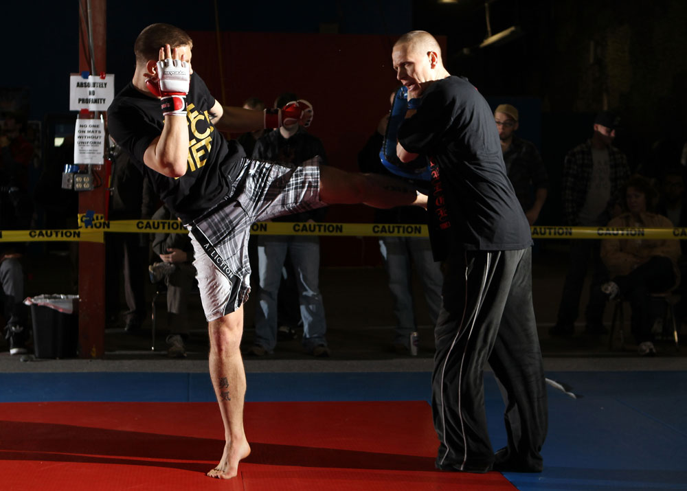 NASHVILLE, TN - JANUARY 18: Duane "Bang" Ludwig works out for the media during the UFC on FX open workouts at the Nashville MMA Gym on January 18, 2012 in Nashville, Tennessee. (Photo by Josh Hedges/Zuffa LLC/Zuffa LLC via Getty Images)