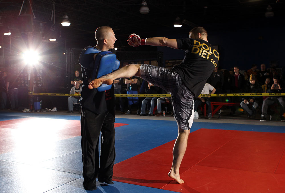 NASHVILLE, TN - JANUARY 18: Duane "Bang" Ludwig works out for the media during the UFC on FX open workouts at the Nashville MMA Gym on January 18, 2012 in Nashville, Tennessee. (Photo by Josh Hedges/Zuffa LLC/Zuffa LLC via Getty Images)