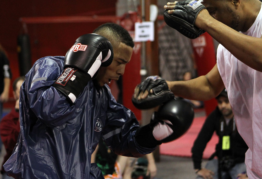 NASHVILLE, TN - JANUARY 18: Mike Easton works out for the media during the UFC on FX open workouts at the Nashville MMA Gym on January 18, 2012 in Nashville, Tennessee. (Photo by Josh Hedges/Zuffa LLC/Zuffa LLC via Getty Images)