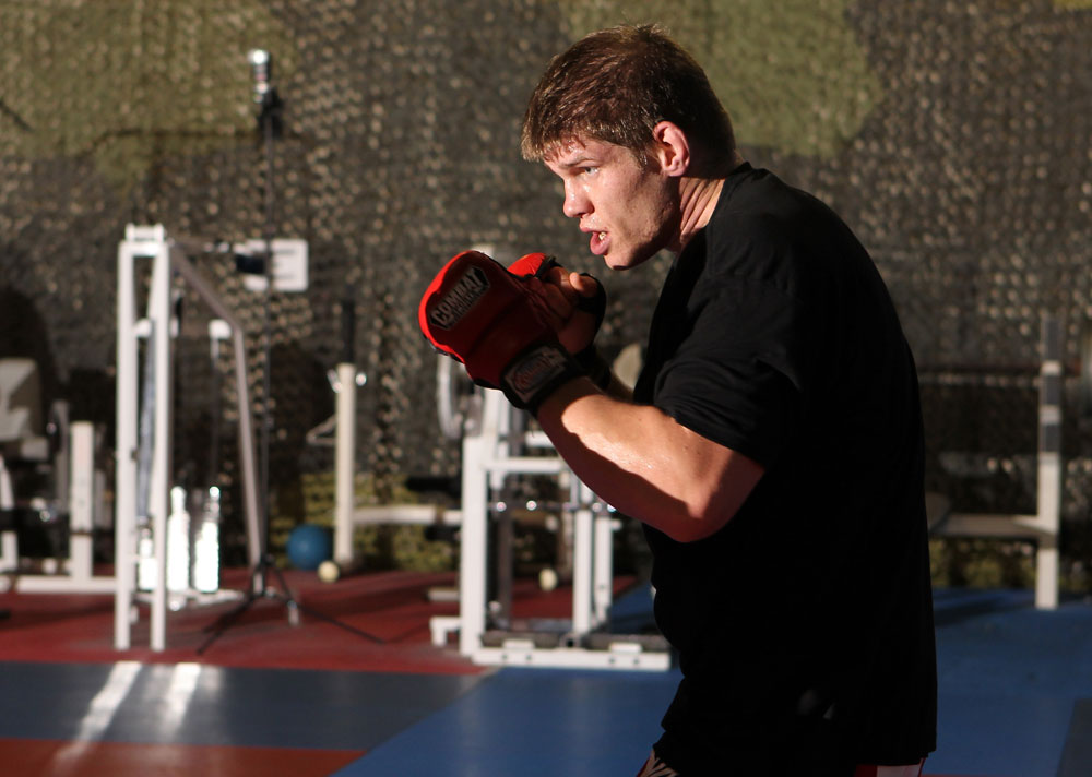 NASHVILLE, TN - JANUARY 18: Christian Morecraft works out for the media during the UFC on FX open workouts at the Nashville MMA Gym on January 18, 2012 in Nashville, Tennessee. (Photo by Josh Hedges/Zuffa LLC/Zuffa LLC via Getty Images)