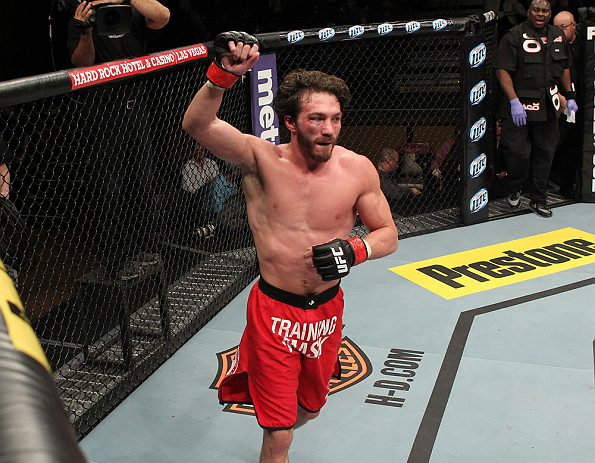 LAS VEGAS, NV - DECEMBER 15: Mike Rio celebrates his submission victory over John Cofer after their lightweight fight at the TUF 16 Finale on December 15, 2012 at the Joint at the Hard Rock in Las Vegas, Nevada. (Photo by Jim Kemper/Zuffa LLC/Zuffa LLC via Getty Images) *** Local Caption *** Mike Rio; John Cofer