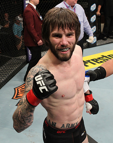 LAS VEGAS, NV - DECEMBER 15: Johnny Bedford reacts to his knockout victory over Marcos Vinicius after their bantamweight fight at the TUF 16 Finale on December 15, 2012 at the Joint at the Hard Rock in Las Vegas, Nevada. (Photo by Jim Kemper/Zuffa LLC/Zuffa LLC via Getty Images) *** Local Caption *** Johny Bedford; Marcos Vinicius