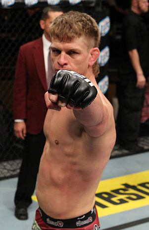 LAS VEGAS, NV - DECEMBER 15: Mike Pyle reacts to his knockout victory over James Head during their welterweight fight at the TUF 16 Finale on December 15, 2012 at the Joint at the Hard Rock in Las Vegas, Nevada. (Photo by Jim Kemper/Zuffa LLC/Zuffa LLC via Getty Images) *** Local Caption *** Mike Pyle; James Head