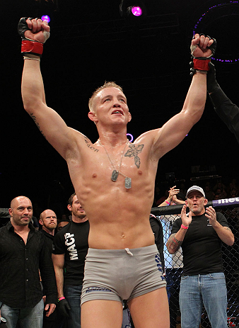 LAS VEGAS, NV - DECEMBER 15: Colton Smith reacts to his victory over Mike Ricci after their lightweight fight at the TUF 16 Finale on December 15, 2012 at the Joint at the Hard Rock in Las Vegas, Nevada. (Photo by Jim Kemper/Zuffa LLC/Zuffa LLC via Getty Images) *** Local Caption *** Colton Smith; Mike Ricci