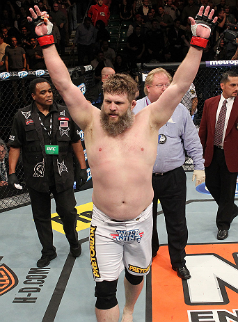 LAS VEGAS, NV - DECEMBER 15: Roy Nelson reacts to his knockout victory over Matt Mitrione after their heavyweight fight at the TUF 16 Finale on December 15, 2012 at the Joint at the Hard Rock in Las Vegas, Nevada. (Photo by Jim Kemper/Zuffa LLC/Zuffa LLC via Getty Images) *** Local Caption *** Roy Nelson; Shane Carwin