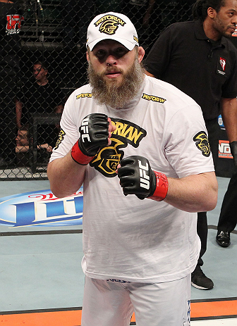 LAS VEGAS, NV - DECEMBER 15: Roy Nelson reacts to his knockout victory over Matt Mitrione after their heavyweight fight at the TUF 16 Finale on December 15, 2012 at the Joint at the Hard Rock in Las Vegas, Nevada. (Photo by Jim Kemper/Zuffa LLC/Zuffa LLC via Getty Images) *** Local Caption *** Roy Nelson; Shane Carwin