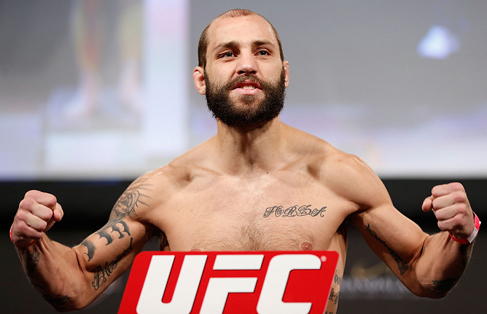 LAS VEGAS, NV - APRIL 12: Sam Sicilia weighs in during the TUF 17 Finale weigh-in at the Hollywood Theatre at the MGM Grand Hotel/Casino on April 12, 2013 in Las Vegas, Nevada. (Photo by Josh Hedges/Zuffa LLC/Zuffa LLC via Getty Images)