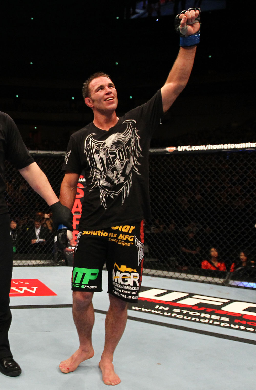 SAITAMA, JAPAN - FEBRUARY 26:  Jake Shields reacts after defeating Yoshihiro Akiyama during the UFC 144 event at Saitama Super Arena on February 26, 2012 in Saitama, Japan.  (Photo by Al Bello/Zuffa LLC/Zuffa LLC via Getty Images) *** Local Caption *** Jake Shields