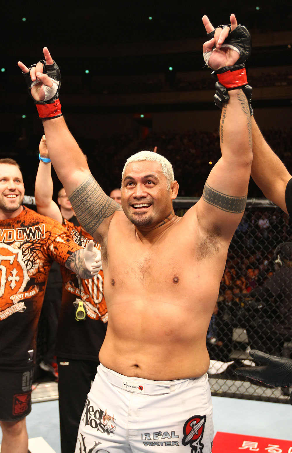 SAITAMA, JAPAN - FEBRUARY 26:  Mark Hunt reacts after defeating Cheick Kongo during the UFC 144 event at Saitama Super Arena on February 26, 2012 in Saitama, Japan.  (Photo by Al Bello/Zuffa LLC/Zuffa LLC via Getty Images) *** Local Caption *** Mark Hunt