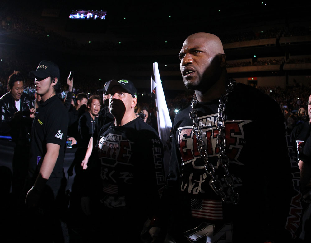 SAITAMA, JAPAN - FEBRUARY 26:  Quinton "Rampage" Jackson enters the arena before his bout against Ryan Bader during the UFC 144 event at Saitama Super Arena on February 26, 2012 in Saitama, Japan.  (Photo by Al Bello/Zuffa LLC/Zuffa LLC via Getty Images) *** Local Caption *** Quinton Jackson
