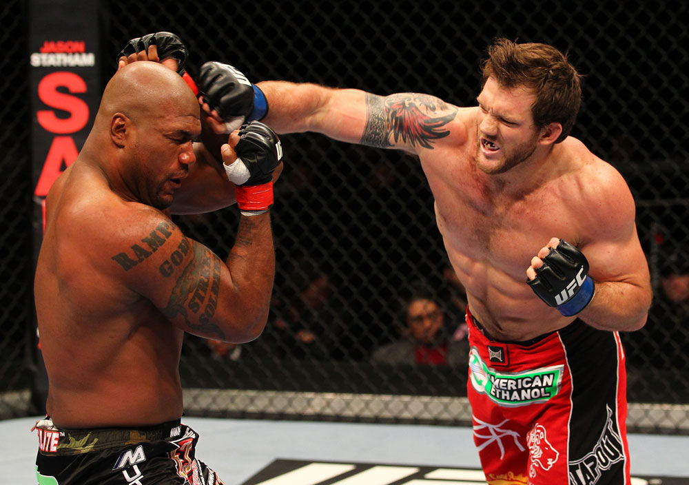 SAITAMA, JAPAN - FEBRUARY 26:  (R-L) Ryan Bader punches Quinton "Rampage" Jackson during the UFC 144 event at Saitama Super Arena on February 26, 2012 in Saitama, Japan.  (Photo by Al Bello/Zuffa LLC/Zuffa LLC via Getty Images) *** Local Caption *** Quinton Jackson; Ryan Bader