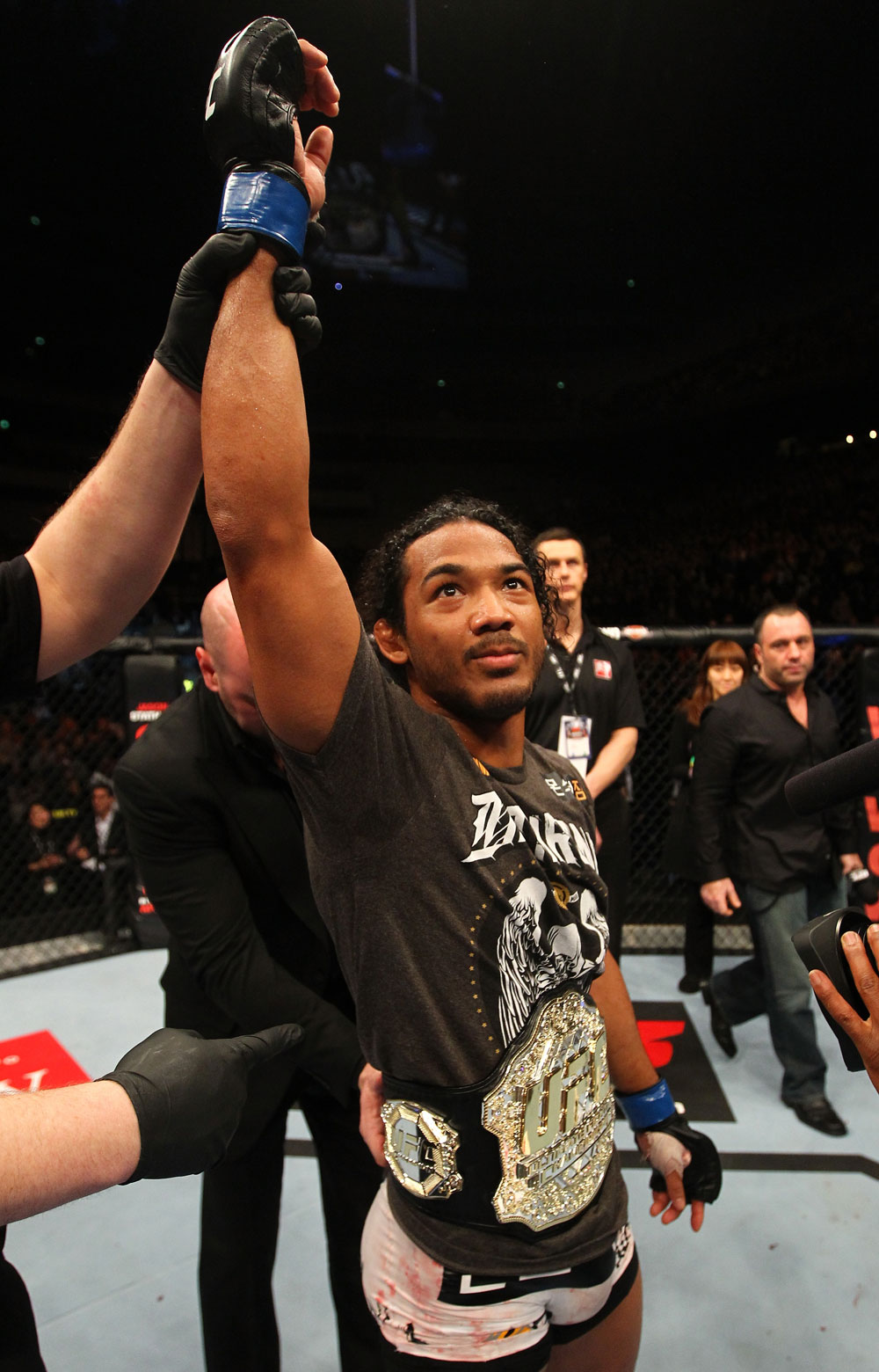 SAITAMA, JAPAN - FEBRUARY 26:  Benson Henderson reacts after defeating Frankie Edgar to win the UFC Lightweight Championship during the UFC 144 event at Saitama Super Arena on February 26, 2012 in Saitama, Japan.  (Photo by Al Bello/Zuffa LLC/Zuffa LLC via Getty Images) *** Local Caption *** Benson Henderson