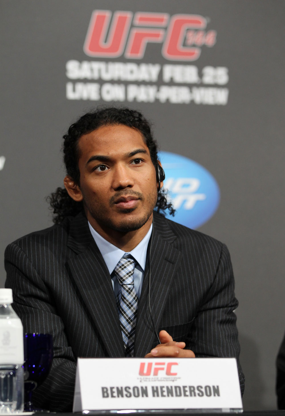 TOKYO, JAPAN - FEBRUARY 23: Benson Henderson attends the final UFC 144 pre-fight press conference at the Ritz-Carlton Hotel on February 23, 2012 in Tokyo, Japan. (Photo by Josh Hedges/Zuffa LLC/Zuffa LLC via Getty Images) *** Local Caption *** Benson Henderson