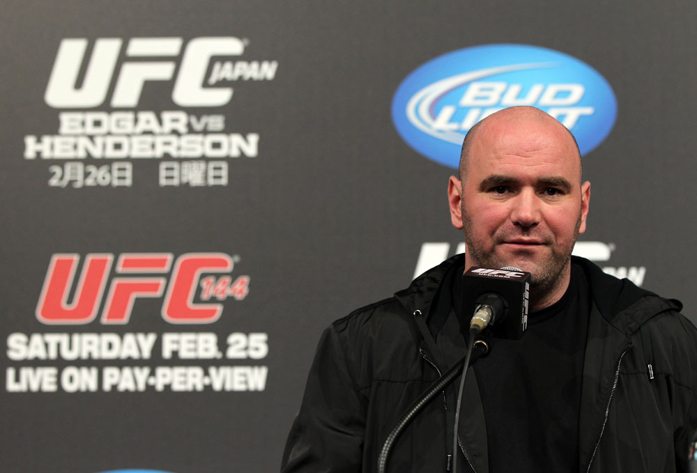 TOKYO, JAPAN - FEBRUARY 23: UFC President Dana White attends the final UFC 144 pre-fight press conference at the Ritz-Carlton Hotel on February 23, 2012 in Tokyo, Japan. (Photo by Josh Hedges/Zuffa LLC/Zuffa LLC via Getty Images) *** Local Caption *** Dana White