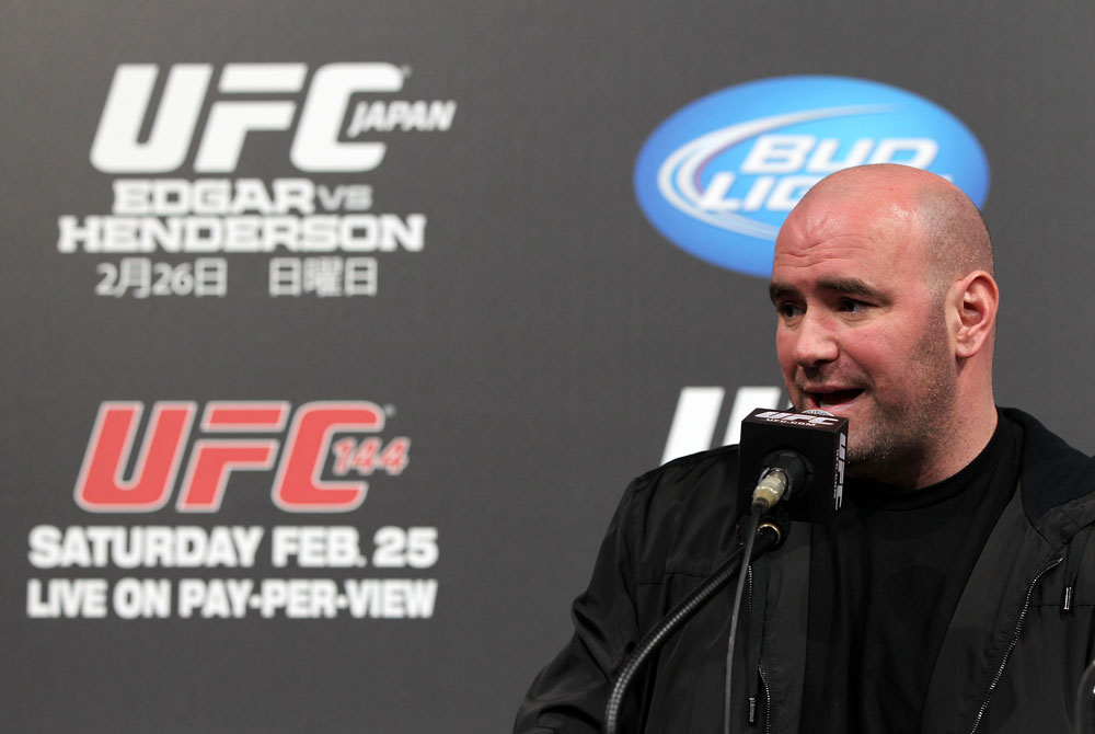 TOKYO, JAPAN - FEBRUARY 23:  UFC President Dana White attends the final UFC 144 pre-fight press conference at the Ritz-Carlton Hotel on February 23, 2012 in Tokyo, Japan.  (Photo by Josh Hedges/Zuffa LLC/Zuffa LLC via Getty Images) *** Local Caption *** Dana White