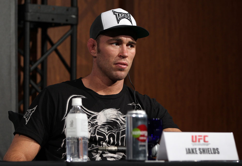 TOKYO, JAPAN - FEBRUARY 23: Jake Shields attends the final UFC 144 pre-fight press conference at the Ritz-Carlton Hotel on February 23, 2012 in Tokyo, Japan. (Photo by Josh Hedges/Zuffa LLC/Zuffa LLC via Getty Images) *** Local Caption *** Jake Shields