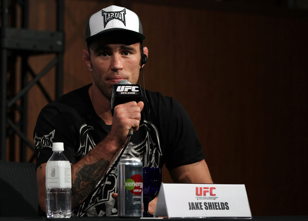 TOKYO, JAPAN - FEBRUARY 23: Jake Shields attends the final UFC 144 pre-fight press conference at the Ritz-Carlton Hotel on February 23, 2012 in Tokyo, Japan. (Photo by Josh Hedges/Zuffa LLC/Zuffa LLC via Getty Images) *** Local Caption *** Jake Shields