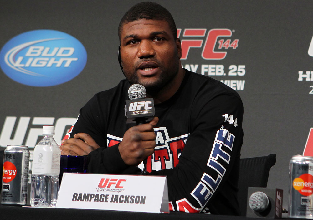 TOKYO, JAPAN - FEBRUARY 23: Quinton "Rampage" Jackson attends the final UFC 144 pre-fight press conference at the Ritz-Carlton Hotel on February 23, 2012 in Tokyo, Japan. (Photo by Josh Hedges/Zuffa LLC/Zuffa LLC via Getty Images) *** Local Caption *** Quinton Jackson