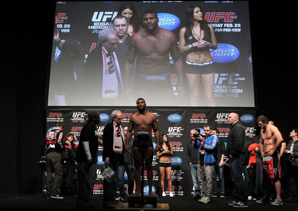 SAITAMA, JAPAN - FEBRUARY 25: Quinton "Rampage" Jackson fails to make weight during the official UFC 144 weigh in at the Saitama Super Arena on February 25, 2012 in Saitama, Japan. (Photo by Josh Hedges/Zuffa LLC/Zuffa LLC via Getty Images) *** Local Caption *** Quinton Jackson