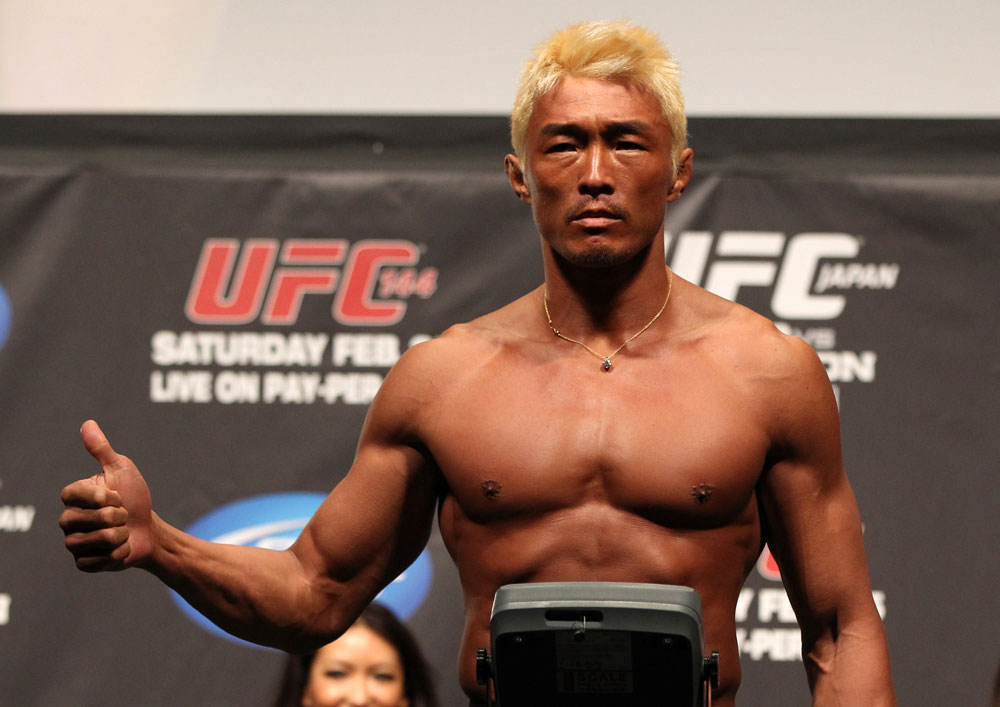 SAITAMA, JAPAN - FEBRUARY 25: Yoshihiro Akiyama weighs in during the official UFC 144 weigh in at the Saitama Super Arena on February 25, 2012 in Saitama, Japan. (Photo by Josh Hedges/Zuffa LLC/Zuffa LLC via Getty Images) *** Local Caption *** Yoshihiro Akiyama