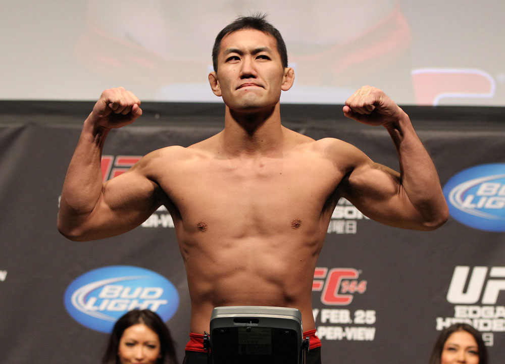 SAITAMA, JAPAN - FEBRUARY 25: Yushin Okami weighs in during the official UFC 144 weigh in at the Saitama Super Arena on February 25, 2012 in Saitama, Japan. (Photo by Josh Hedges/Zuffa LLC/Zuffa LLC via Getty Images) *** Local Caption *** Yushin Okami
