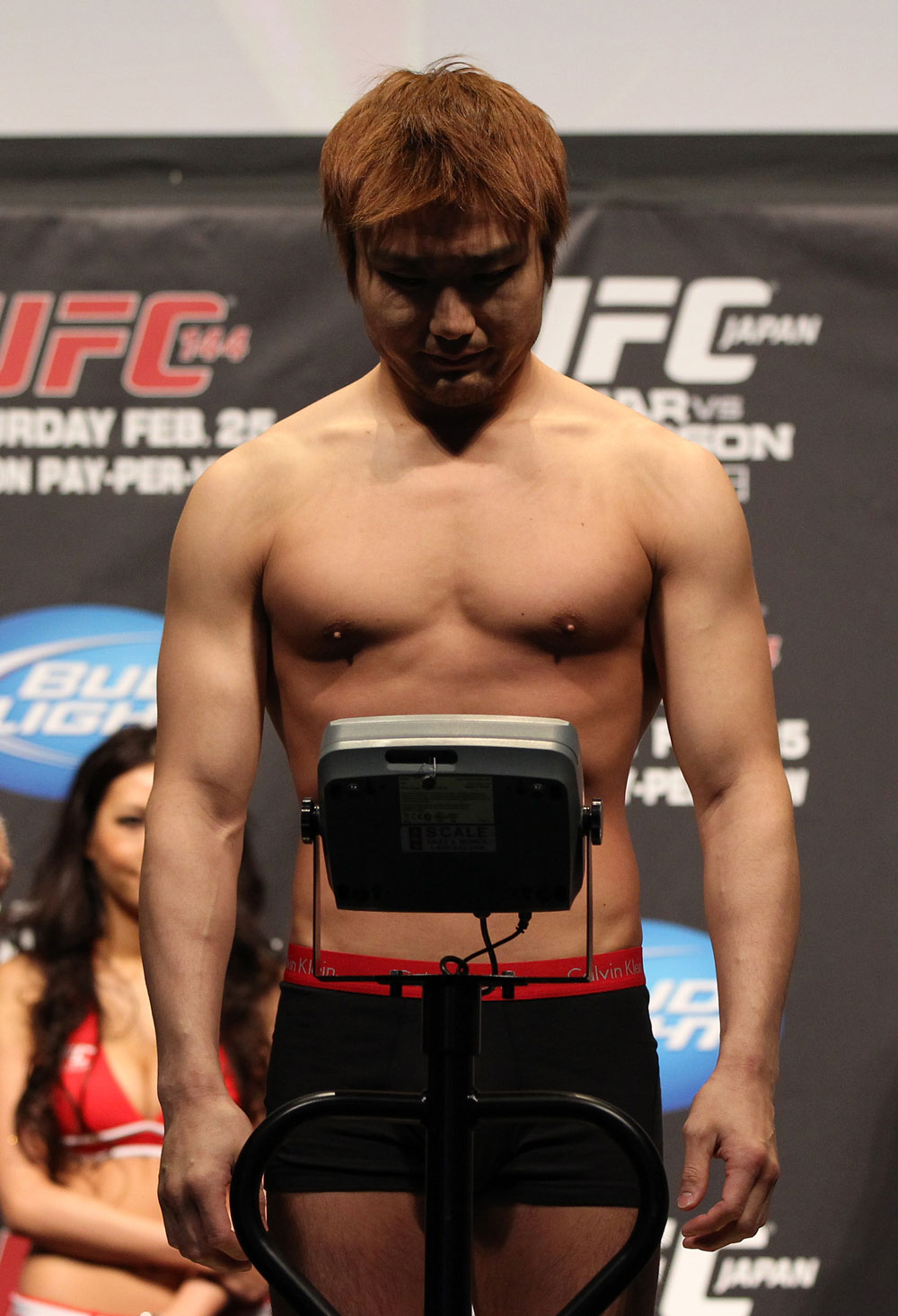 SAITAMA, JAPAN - FEBRUARY 25: Takanori Gomi weighs in during the official UFC 144 weigh in at the Saitama Super Arena on February 25, 2012 in Saitama, Japan. (Photo by Josh Hedges/Zuffa LLC/Zuffa LLC via Getty Images) *** Local Caption *** Takanori Gomi