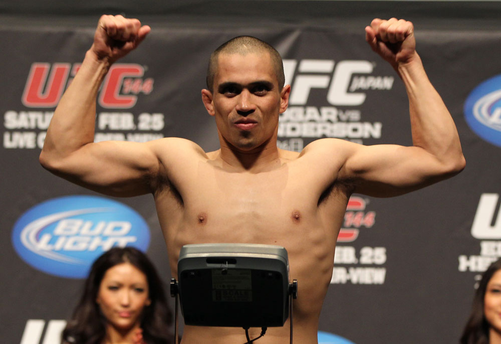 SAITAMA, JAPAN - FEBRUARY 25:  Chris Cariaso weighs in during the official UFC 144 weigh in at the Saitama Super Arena on February 25, 2012 in Saitama, Japan.  (Photo by Josh Hedges/Zuffa LLC/Zuffa LLC via Getty Images) *** Local Caption *** Chris Cariaso
