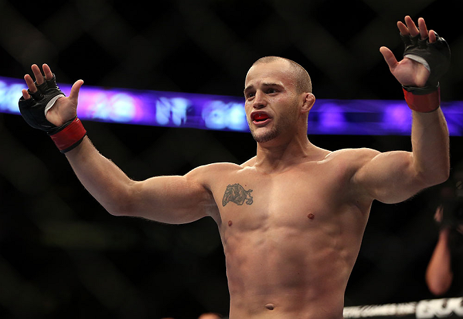 TORONTO, CANADA - SEPTEMBER 22: Mitch Gagnon reacts after defeating Walel Watson by submission during their bantamweight bout at UFC 152 inside Air Canada Centre on September 22, 2012 in Toronto, Ontario, Canada. (Photo by Josh Hedges/Zuffa LLC/Zuffa LLC via Getty Images)