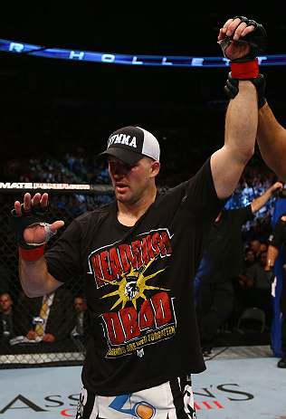 TORONTO, CANADA - SEPTEMBER 22: Matt Hamill reacts after defeating Roger Hollett during their light heavyweight bout at UFC 152 inside Air Canada Centre on September 22, 2012 in Toronto, Ontario, Canada. (Photo by Al Bello/Zuffa LLC/Zuffa LLC via Getty Images)