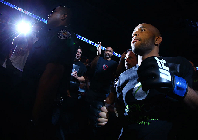 TORONTO, CANADA - SEPTEMBER 22: Demetrious Johnson enters the arena before his flyweight championship bout against Joseph Benavidez at UFC 152 inside Air Canada Centre on September 22, 2012 in Toronto, Ontario, Canada. (Photo by Al Bello/Zuffa LLC/Zuffa LLC via Getty Images)