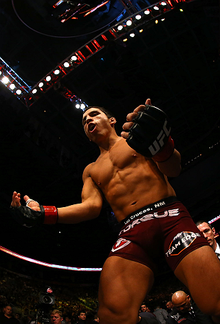 TORONTO, CANADA - SEPTEMBER 22: Joseph Benavidez enters the Octagon before his flyweight championship bout against Demetrious Johnson at UFC 152 inside Air Canada Centre on September 22, 2012 in Toronto, Ontario, Canada. (Photo by Al Bello/Zuffa LLC/Zuffa LLC via Getty Images)