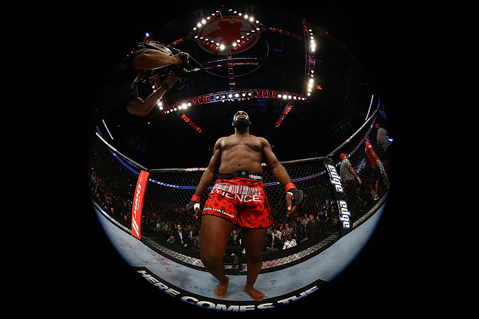 Jon Jones stands inside the Octagon during his light heavyweight championship bout against Vitor Belfort at UFC 152 inside Air Canada Centre on September 22, 2012 in Toronto, Ontario, Canada. (Photo by Al Bello/Zuffa LLC/Zuffa LLC via Getty Images)