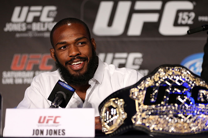 TORONTO, CANADA - SEPTEMBER 20: Jon ''Bones'' Jones interacts with media during the UFC 152 pre-fight press conference at Real Sports Bar and Grill on September 20, 2012 in Toronto, Ontario, Canada. (Photo by Josh Hedges/Zuffa LLC/Zuffa LLC via Getty Images)