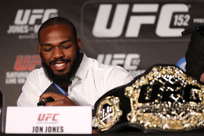 TORONTO, CANADA - SEPTEMBER 20: Jon ''Bones'' Jones interacts with media during the UFC 152 pre-fight press conference at Real Sports Bar and Grill on September 20, 2012 in Toronto, Ontario, Canada. (Photo by Josh Hedges/Zuffa LLC/Zuffa LLC via Getty Images)