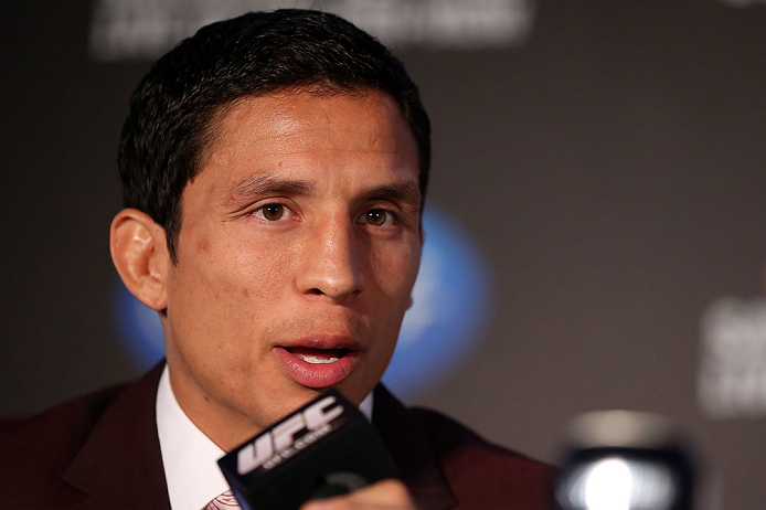 TORONTO, CANADA - SEPTEMBER 20: Joseph Benavidez interacts with media during the UFC 152 pre-fight press conference at Real Sports Bar and Grill on September 20, 2012 in Toronto, Ontario, Canada. (Photo by Josh Hedges/Zuffa LLC/Zuffa LLC via Getty Images)
