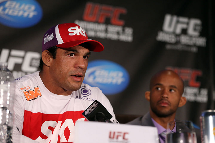 TORONTO, CANADA - SEPTEMBER 20: Vitor Belfort interacts with media during the UFC 152 pre-fight press conference at Real Sports Bar and Grill on September 20, 2012 in Toronto, Ontario, Canada. (Photo by Josh Hedges/Zuffa LLC/Zuffa LLC via Getty Images)