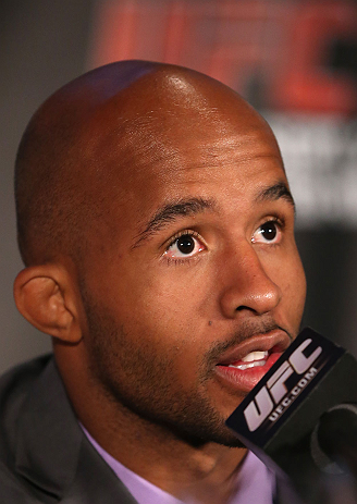 TORONTO, CANADA - SEPTEMBER 20: Demetrious Johnson interacts with media during the UFC 152 pre-fight press conference at Real Sports Bar and Grill on September 20, 2012 in Toronto, Ontario, Canada. (Photo by Josh Hedges/Zuffa LLC/Zuffa LLC via Getty Images)