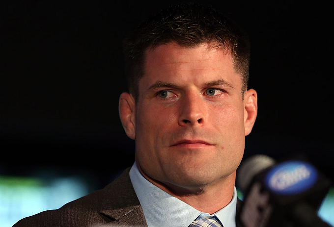 TORONTO, CANADA - SEPTEMBER 20: Brian Stann interacts with media during the UFC 152 pre-fight press conference at Real Sports Bar and Grill on September 20, 2012 in Toronto, Ontario, Canada. (Photo by Josh Hedges/Zuffa LLC/Zuffa LLC via Getty Images)