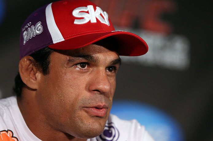 TORONTO, CANADA - SEPTEMBER 20: Vitor Belfort interacts with media during the UFC 152 pre-fight press conference at Real Sports Bar and Grill on September 20, 2012 in Toronto, Ontario, Canada. (Photo by Josh Hedges/Zuffa LLC/Zuffa LLC via Getty Images)