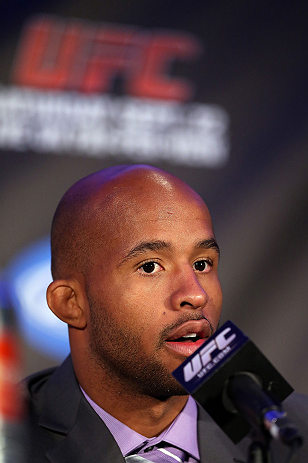TORONTO, CANADA - SEPTEMBER 20: Demetrious Johnson interacts with media during the UFC 152 pre-fight press conference at Real Sports Bar and Grill on September 20, 2012 in Toronto, Ontario, Canada. (Photo by Josh Hedges/Zuffa LLC/Zuffa LLC via Getty Images)