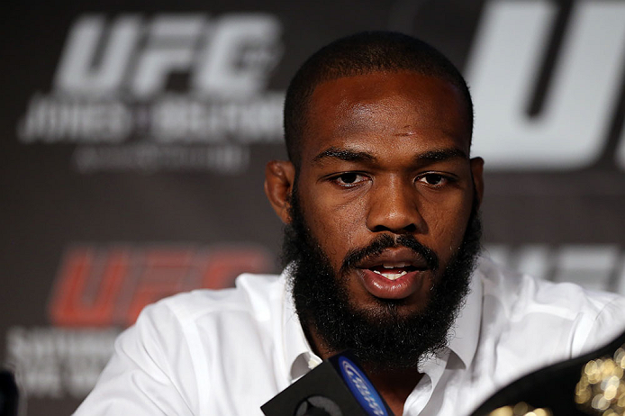 TORONTO, CANADA - SEPTEMBER 20: Jon ''Bones'' Jones interacts with media during the UFC 152 pre-fight press conference at Real Sports Bar and Grill on September 20, 2012 in Toronto, Ontario, Canada. (Photo by Josh Hedges/Zuffa LLC/Zuffa LLC via Getty Images)