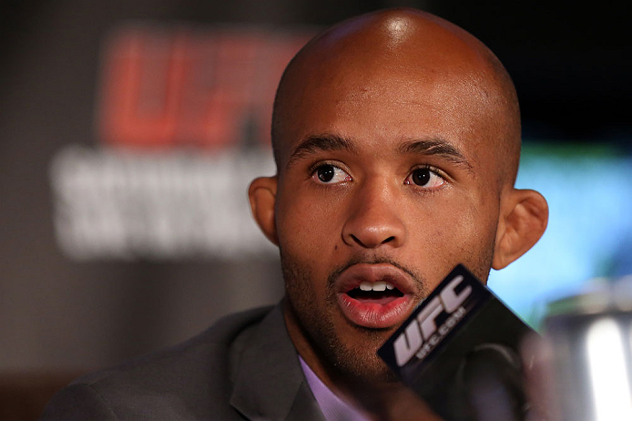 TORONTO, CANADA - SEPTEMBER 20: Demetrious Johnson interacts with media during the UFC 152 pre-fight press conference at Real Sports Bar and Grill on September 20, 2012 in Toronto, Ontario, Canada. (Photo by Josh Hedges/Zuffa LLC/Zuffa LLC via Getty Images)