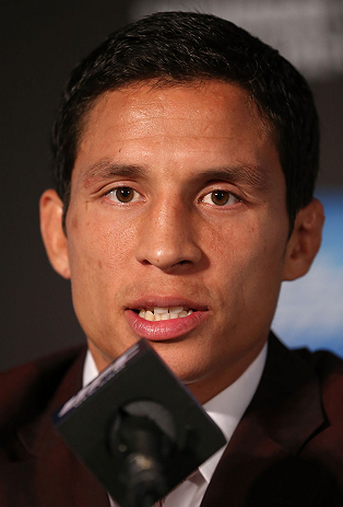 TORONTO, CANADA - SEPTEMBER 20: Joseph Benavidez interacts with media during the UFC 152 pre-fight press conference at Real Sports Bar and Grill on September 20, 2012 in Toronto, Ontario, Canada. (Photo by Josh Hedges/Zuffa LLC/Zuffa LLC via Getty Images)