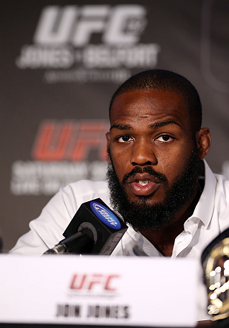 TORONTO, CANADA - SEPTEMBER 20: Jon ''Bones'' Jones interacts with media during the UFC 152 pre-fight press conference at Real Sports Bar and Grill on September 20, 2012 in Toronto, Ontario, Canada. (Photo by Josh Hedges/Zuffa LLC/Zuffa LLC via Getty Images)
