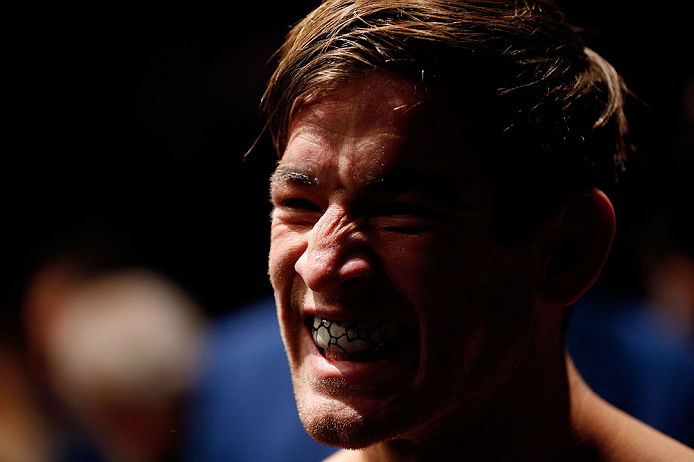 MONTREAL, QC - NOVEMBER 17:  Sam Stout looks on before fighting John Makdessi in their lightweight bout during UFC 154 on November 17, 2012  at the Bell Centre in Montreal, Canada.  (Photo by Josh Hedges/Zuffa LLC/Zuffa LLC via Getty Images)
