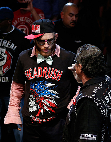 MONTREAL, QC - NOVEMBER 17:  Tom Lawlor is introduced before fighting against Francis Carmont in their middleweight bout during UFC 154 on November 17, 2012  at the Bell Centre in Montreal, Canada.  (Photo by Josh Hedges/Zuffa LLC/Zuffa LLC via Getty Images)