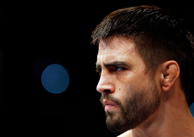 MONTREAL, QC - NOVEMBER 17:  Carlos Condit look on before his welterweight title bout against Georges St-Pierre during UFC 154 on November 17, 2012  at the Bell Centre in Montreal, Canada.  (Photo by Josh Hedges/Zuffa LLC/Zuffa LLC via Getty Images)