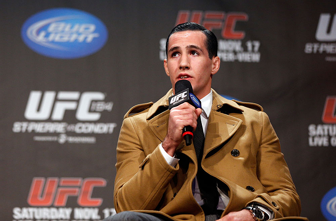 MONTREAL, CANADA - NOVEMBER 16: Rory MacDonald interacts with fans during a Q&A session before the official UFC 154 weigh in at New City Gas on November 16, 2012 in Montreal, Quebec, Canada. (Photo by Josh Hedges/Zuffa LLC/Zuffa LLC via Getty Images)